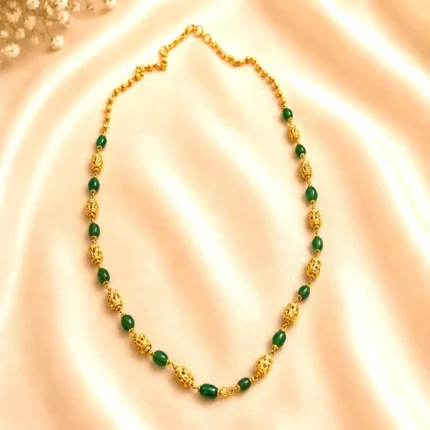 Green Beaded Gold Finish Chain
